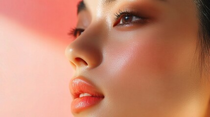 Wall Mural - Close-up of Woman's Face Showcasing Skin Effects