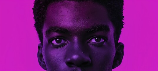 Intense Gaze of a Young Man Against a Vibrant Purple Background for Bold Visual Projects