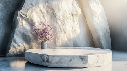Wall Mural - Minimalist Stone Podium, Abstract 3D Product Presentation with Natural Elements