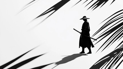 Elegant Samurai Silhouette: A Reflection of Tradition and Spirituality in Minimalist Art