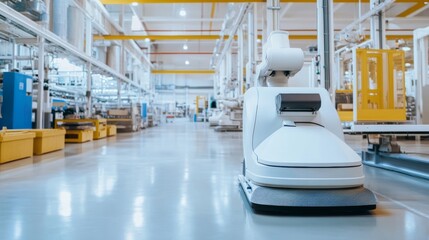 Leinwandbilder - Industrial cleaning robots maintaining cleanliness in a manufacturing plant, factory floor with automated cleaning machines, Industrial style