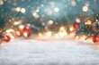 © SKIMP Art - A blurred background of Christmas lights with snow on the ground, with space for product display or text in the foreground Generative AI