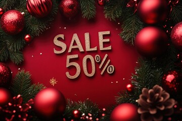 Sticker - Christmas background with sign 50% sale.  