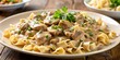 © Stock Spectrum - Creamy Mushroom and Chicken Pasta, Close Up, Rustic Wooden Table, Chicken Pasta, Mushroom Sauce, Creamy Pasta