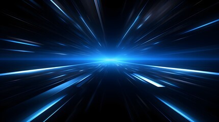 A stunning depiction of light rays rushing toward a central blue light, creating a dynamic sense of speed and motion in a dark space background 