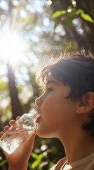 Child Enjoys Refreshing Water in Summer Sunlight