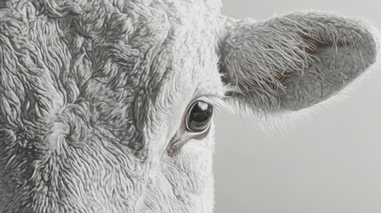 Poster - Close-up of a White Cow's Eye and Ear with Textured Fur