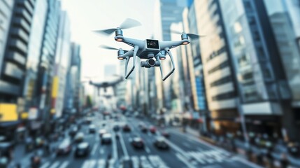 Aufkleber - Robotic security patrol drones surveilling a bustling city street, urban environment with automated surveillance units, Urban Security style