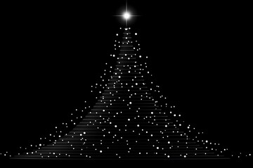 Minimalist christmas tree design with three lines and dots of light surrounding it