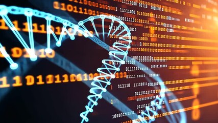 DNA Helix Transforming into Binary Data Representation