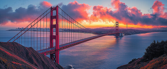 Wall Mural - Golden Gate Bridge at sunrise, San Francisco Bay Area, California, USA.