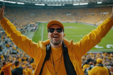 Wall Mural - Man in Yellow Jacket at Football Game