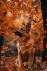 Wall Mural - Dog in tree leaves