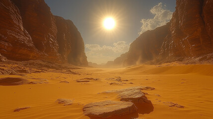 Wall Mural - Harsh desert landscape. Burning sun and sand