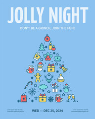 Wall Mural - Jolly Night Merry Christmas and Happy New Year Concept Vertical Invitation Placard Poster Banner Card Template. Vector illustration