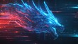 © Fana Art - A digital dragon with red and blue glowing lines on a dark background, creating a futuristic and powerful image.