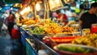 © ArpPSIqee - A collection of colorful street food stalls at a bustling market, Culinary diversity theme, Vibrant style