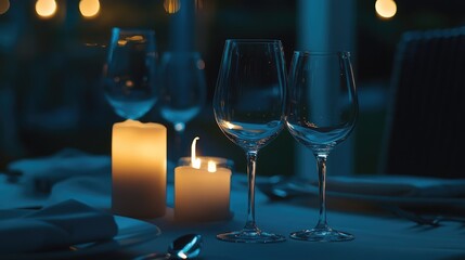 Poster - Wine Glasses and Candle on Table