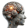 © HHcreations - A side profile of a robotic brain with intricate mechanical gears and circuits symbolizes the fusion of technology and the human brain. A concept of artificial intelligence and robotics.