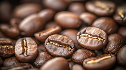 Roasted Coffee Beans Macro Closeup   Dark Brown Food Texture Background