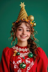 Wall Mural - Girl Wearing Christmas Hat