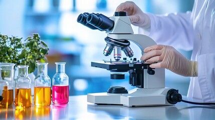 Wall Mural - Scientist Using Microscope in Medical Laboratory Setting