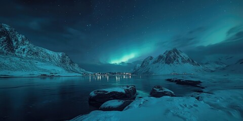 Wall Mural - Aurora borealis over frozen lake
