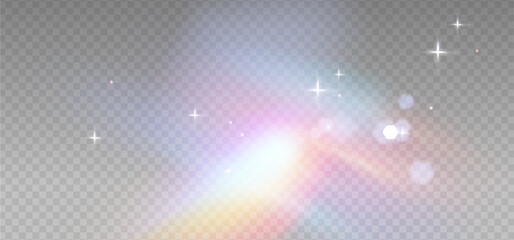 rainbow reflection light prism effect on light background. hologram glass dispersion, crystal flare 