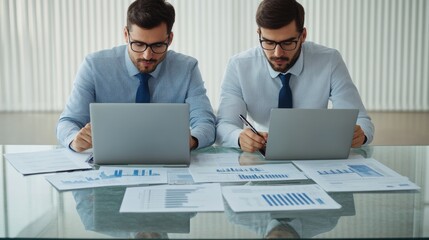 Two Professionals Analyzing Data in Office Setting