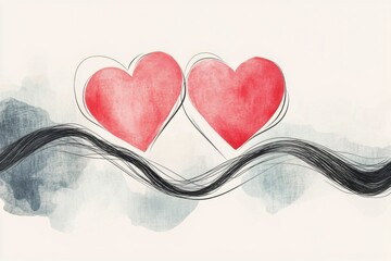 Two intertwined hearts illustrated with soft watercolor effects on a light background