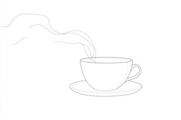 Wall Mural - A continuous line art design featuring a tea cup with soft steam lines rising, evoking a sense of calm and relaxation. Generative AI