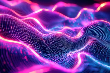 Wall Mural - abstract mesh-like grid with flowing lines and neon accents