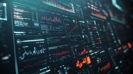 A digital interface showing a bearish market trend, with various financial indicators