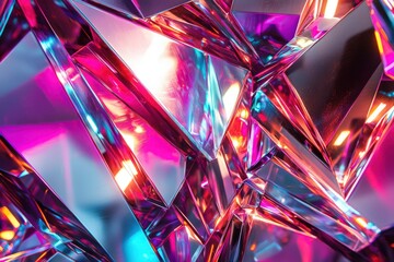 Wall Mural - abstract sharp lines and metallic shapes with vibrant neon lighting