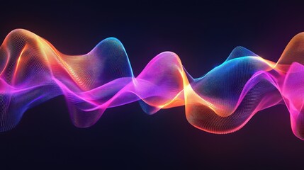 Wall Mural - abstract waveforms in bold, gradient neon colors on a dark background