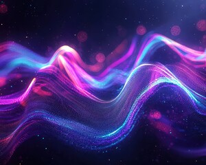 Wall Mural - Chaotic neon streaks creating dynamic wave patterns on a dark backdrop