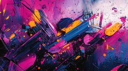 Wall Mural - chaotic paint splatters with metallic geometric overlays and vibrant colors