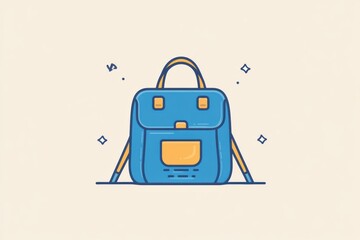 Fototapete - A clean backpack icon features a blue color palette and simple lines, perfect for representing adventure and outdoor exploration. Generative AI