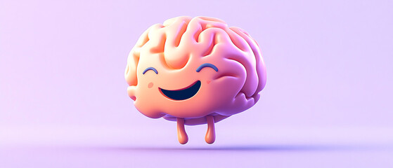 smiling cartoon brain illustration for education and psychology concepts, smiling cartoon brain illu