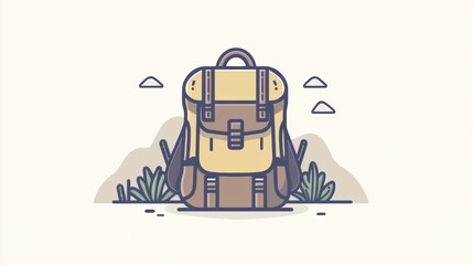 Fototapete - This backpack icon represents adventure and exploration, featuring a minimalist design perfect for outdoor enthusiasts and travelers. Generative AI