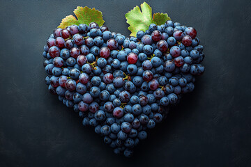 Wall Mural - A heart made of grapes, symbolizing the antioxidant benefits of fruits. Concept of cardiovascular health.