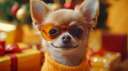 Wall Mural - cute chihuahua dog with stylish fasioned glasses