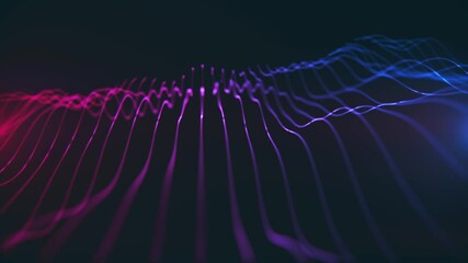 Wall Mural - background with an smooth flowing neon colored fractal wave of glowing light beams rippling towards 
