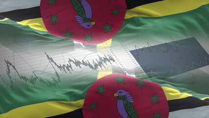 Dominica flag - Waving flag on report analytics data statement