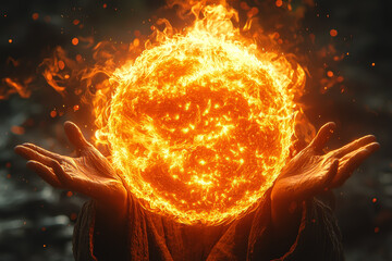 Wall Mural - a creator shaping the sun with their hands, symbolizing control over celestial forces. concept of co