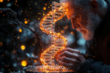 Wall Mural - a creator figure designing dna strands, symbolizing the intelligent design behind life. concept of c