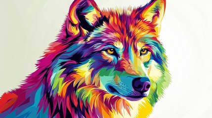 A Vibrant and Colorful Illustration of a Majestic Wolf in Artistic Expression and Design