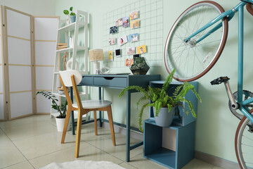 Sticker - Interior of room with mood board, workplace and bicycle