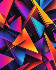 Wall Mural - layered triangles in vibrant neon colors with smooth transitions and shadows