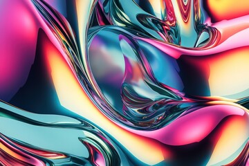 Wall Mural - metallic abstract shapes with vibrant color accents in a futuristic
